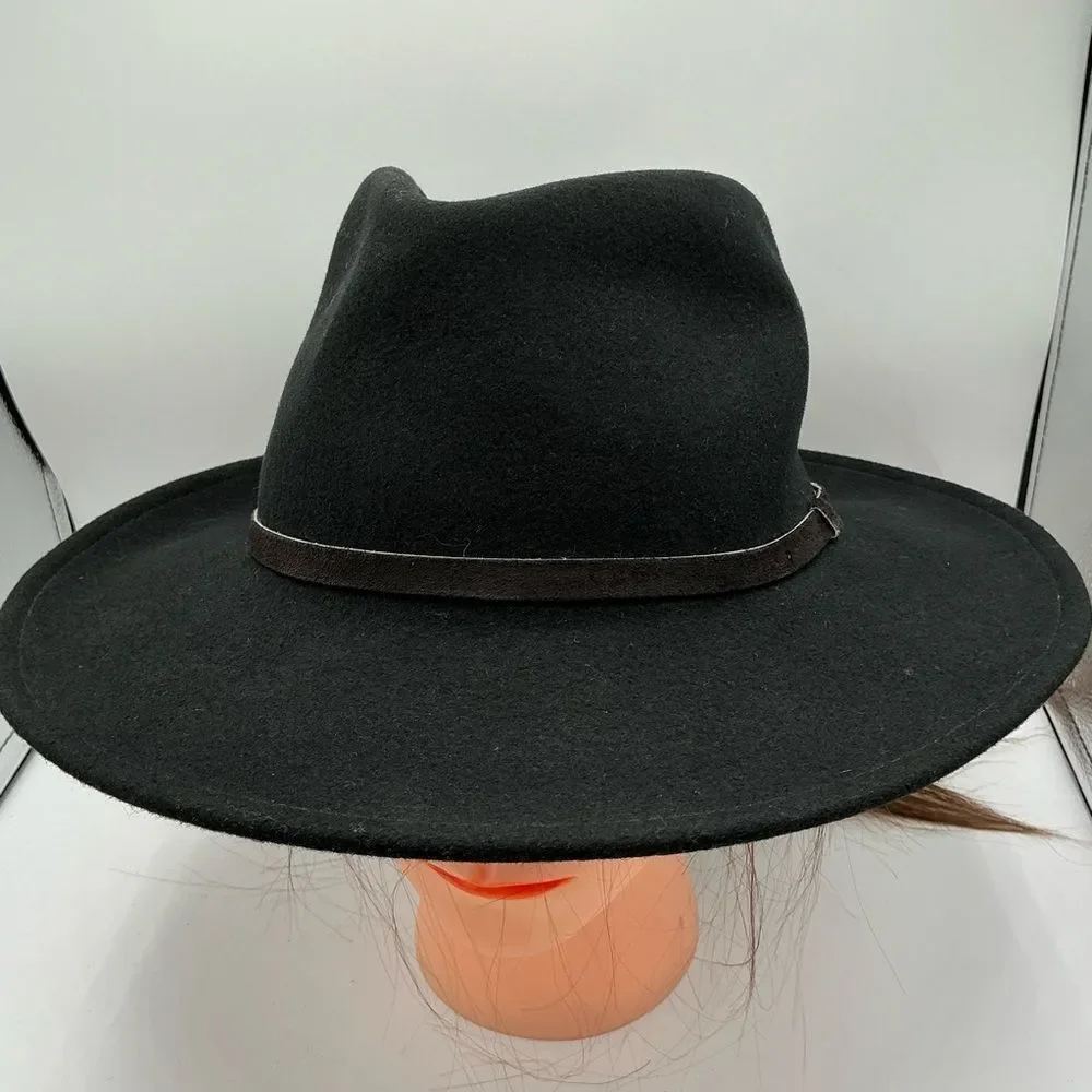 Lite Felt wool Black Fedora Hat with black trim size L